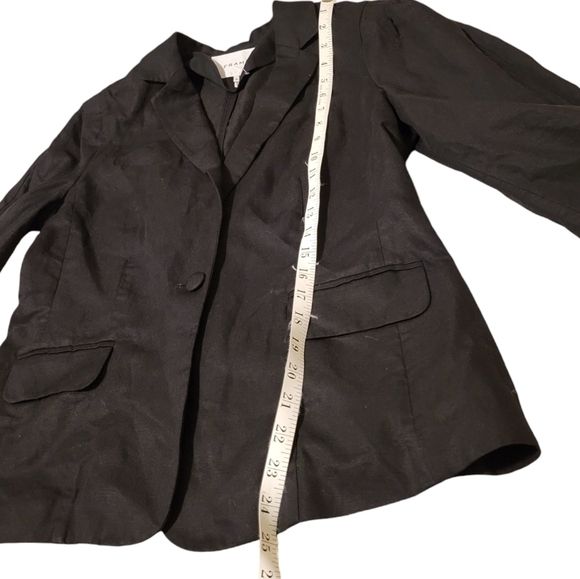 Frame One Button Pleated Linen and Lyocell Blend Blazer Women's Size 10 Black - Picture 7 of 9